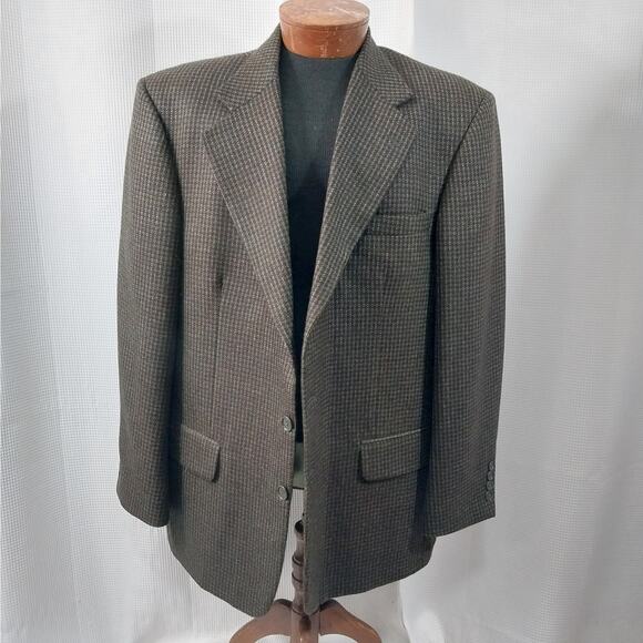 OSCAR DE LA RENTA! 100% WOOL BLACK, BURGUNDY, GREEN PLAID 3 BUTTON BLAZER!SZ 44R - Picture 3 of 11